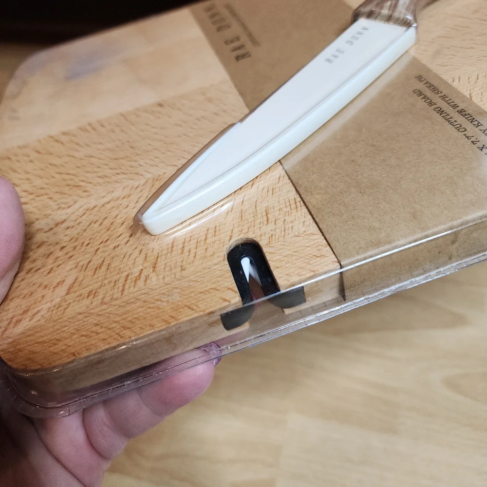 New Rae Dunn Cutting Board And Utility Cream Knife Faux Wood Handle - Picture 8 of 10